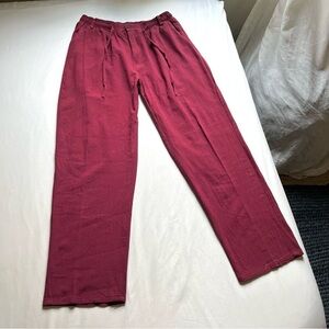WULFUL magneta red gauze drawstring elastic waist straight leg‎ cropped pants